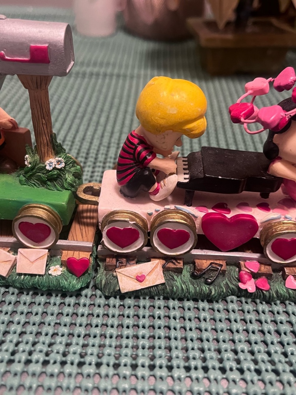 Ceramic Valentine Train Figurine with Blonde Pianist